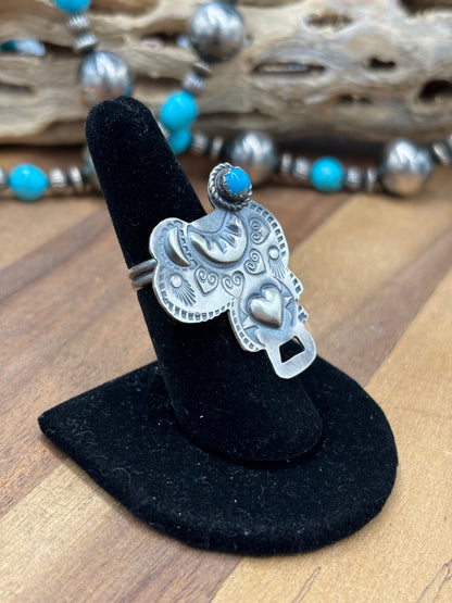 Turquoise #101-22 Saddle Adjustable Ring by Timothy Yazzie, Navajo