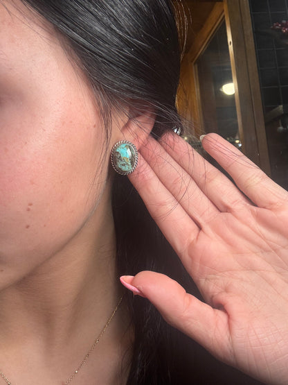 Kingman Turquoise Stud Earrings C by Judith Dixon, Navajo