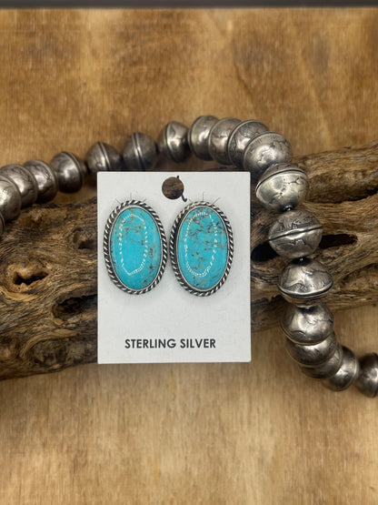 Kingman Turquoise Stud Earrings #C2 by Judith Dixon, Navajo