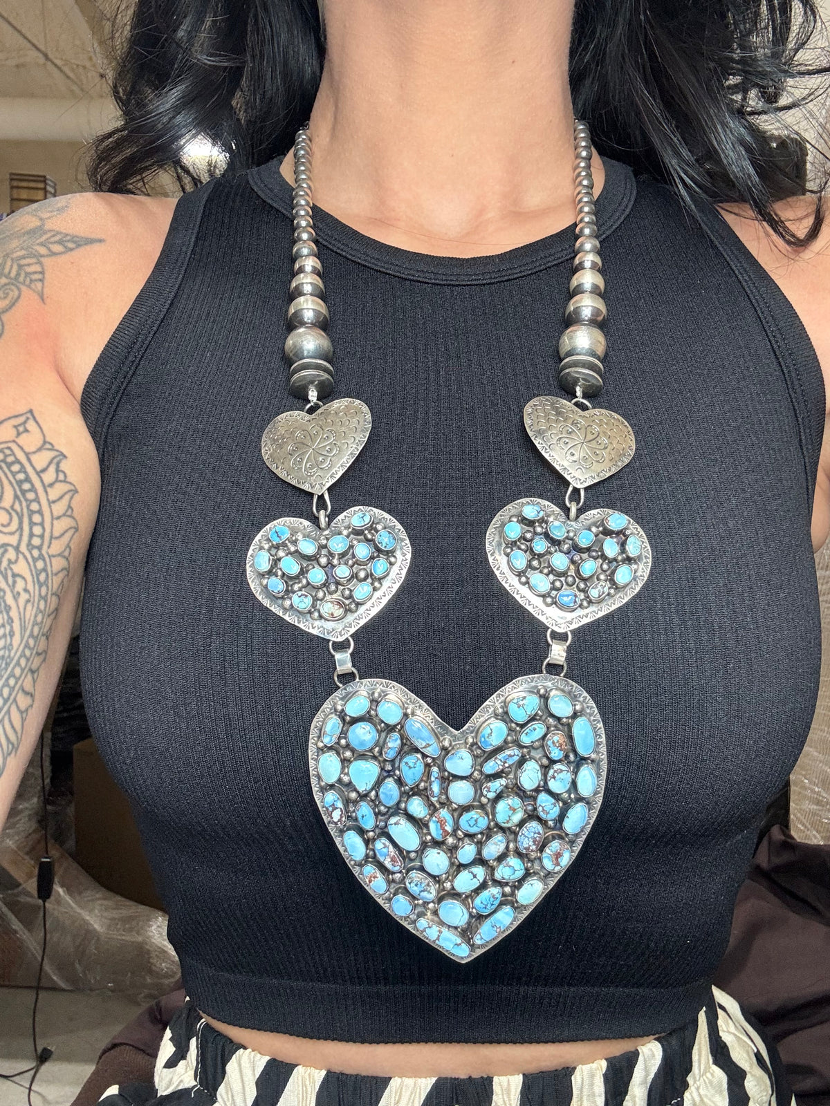 Golden Hills #917-22 Heart Necklace by Kathleen Yazzie, Navajo