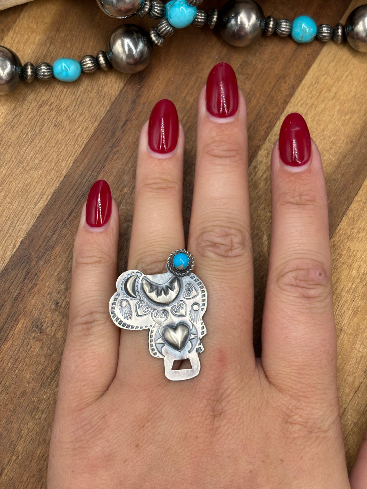 Turquoise #101-22 Saddle Adjustable Ring by Timothy Yazzie, Navajo