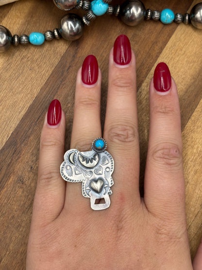 Turquoise #101-22 Saddle Adjustable Ring by Timothy Yazzie, Navajo