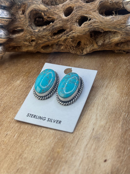Kingman Turquoise Stud Earrings #C2 by Judith Dixon, Navajo