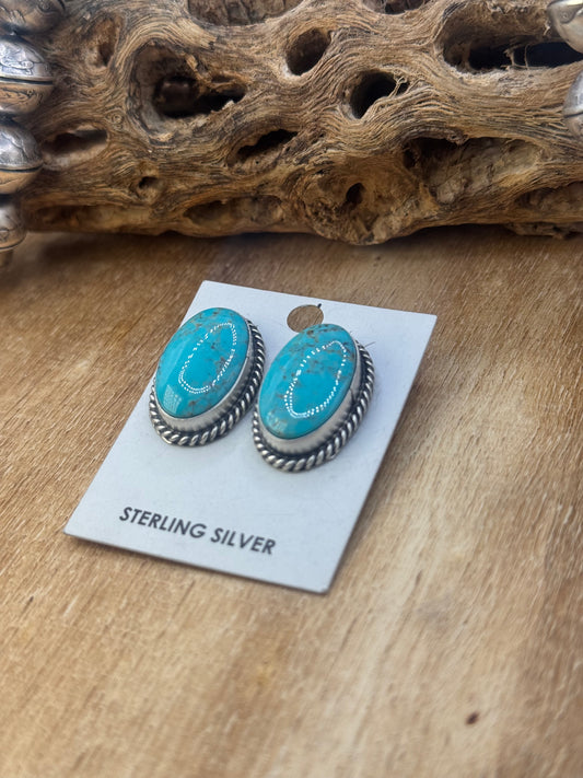 Kingman Turquoise Stud Earrings #C2 by Judith Dixon, Navajo