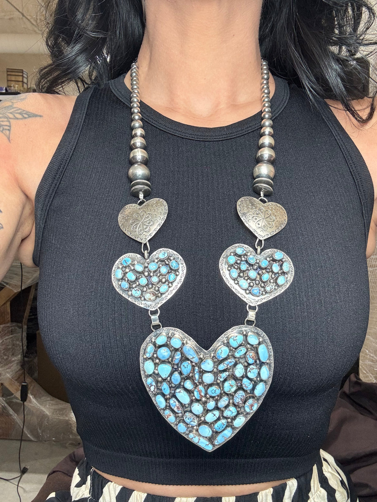 Golden Hills #917-22 Heart Necklace by Kathleen Yazzie, Navajo