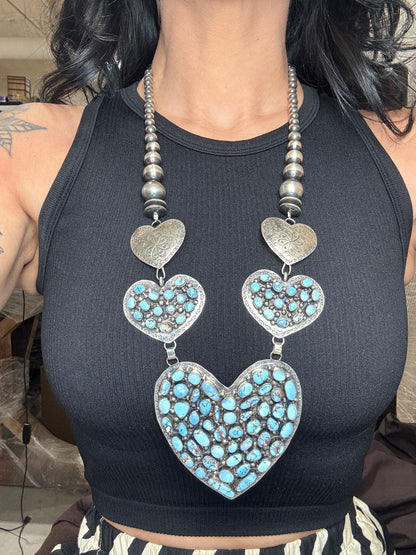 Golden Hills #917-22 Heart Necklace by Kathleen Yazzie, Navajo