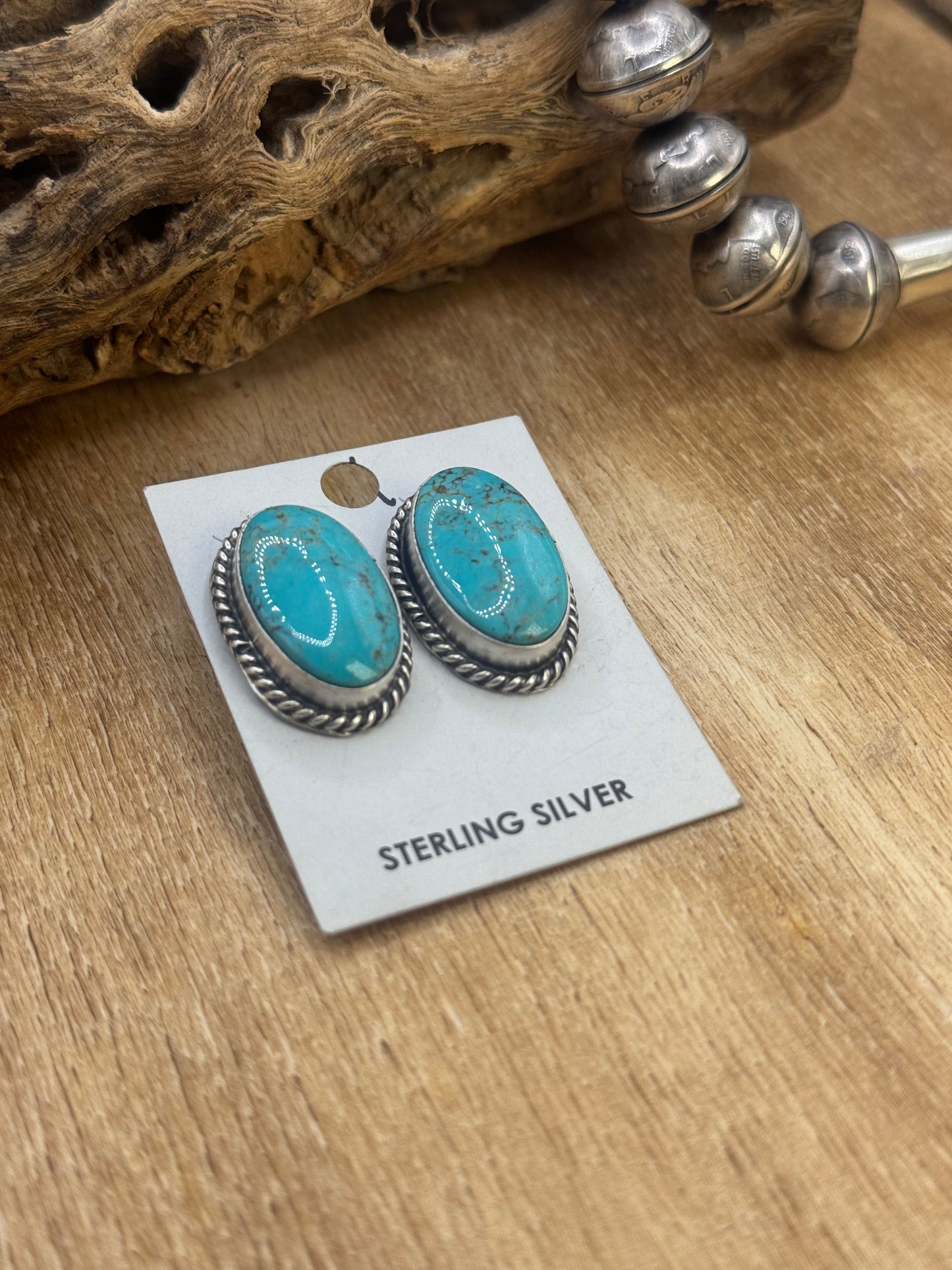Kingman Turquoise Stud Earrings #C2 by Judith Dixon, Navajo