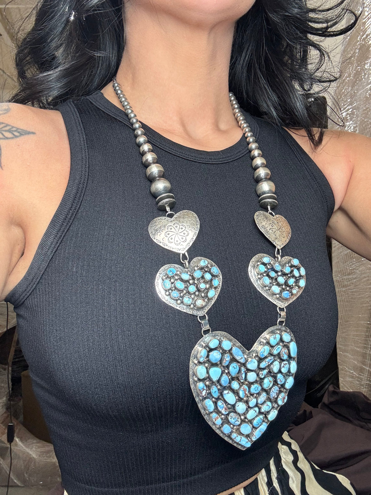 Golden Hills #917-22 Heart Necklace by Kathleen Yazzie, Navajo