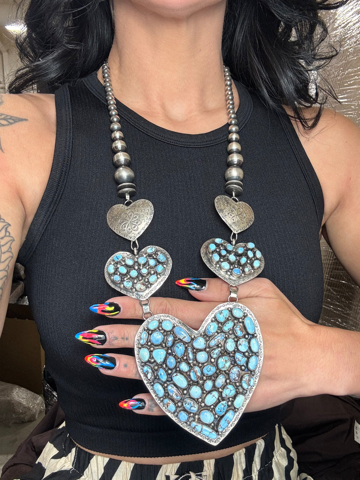 Golden Hills #917-22 Heart Necklace by Kathleen Yazzie, Navajo