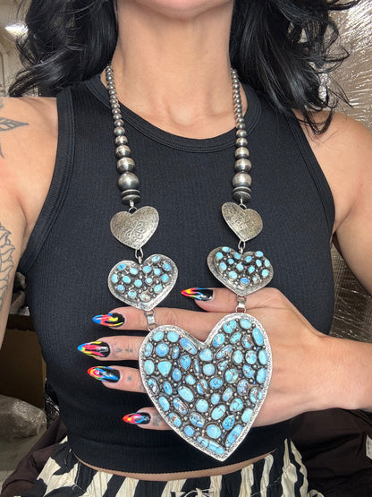 Golden Hills #917-22 Heart Necklace by Kathleen Yazzie, Navajo