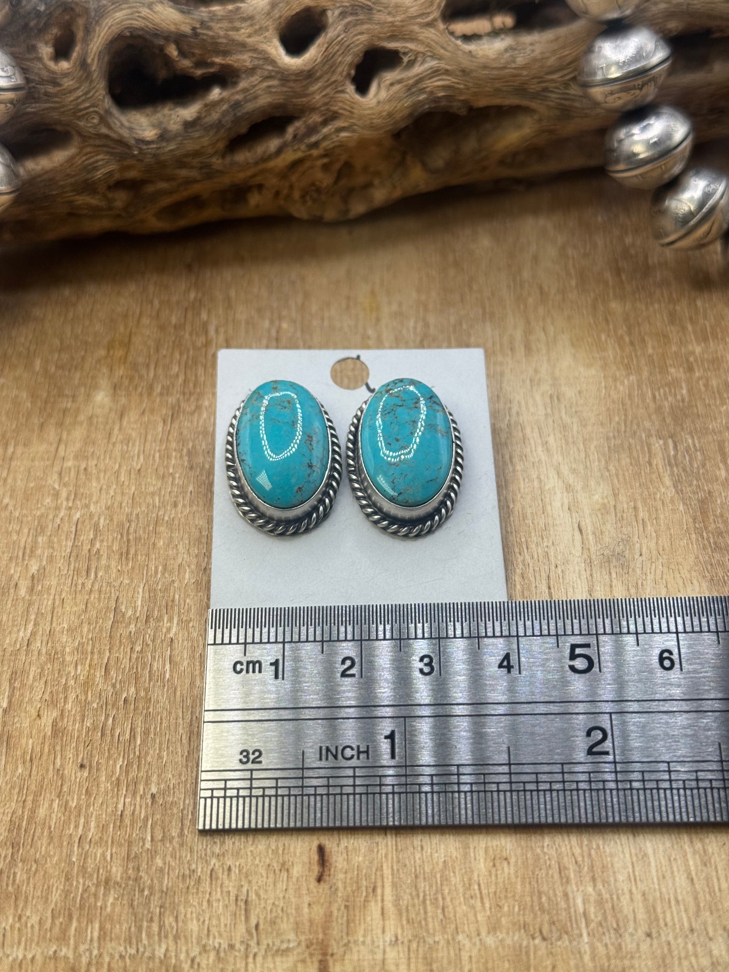 Kingman Turquoise Stud Earrings #C2 by Judith Dixon, Navajo