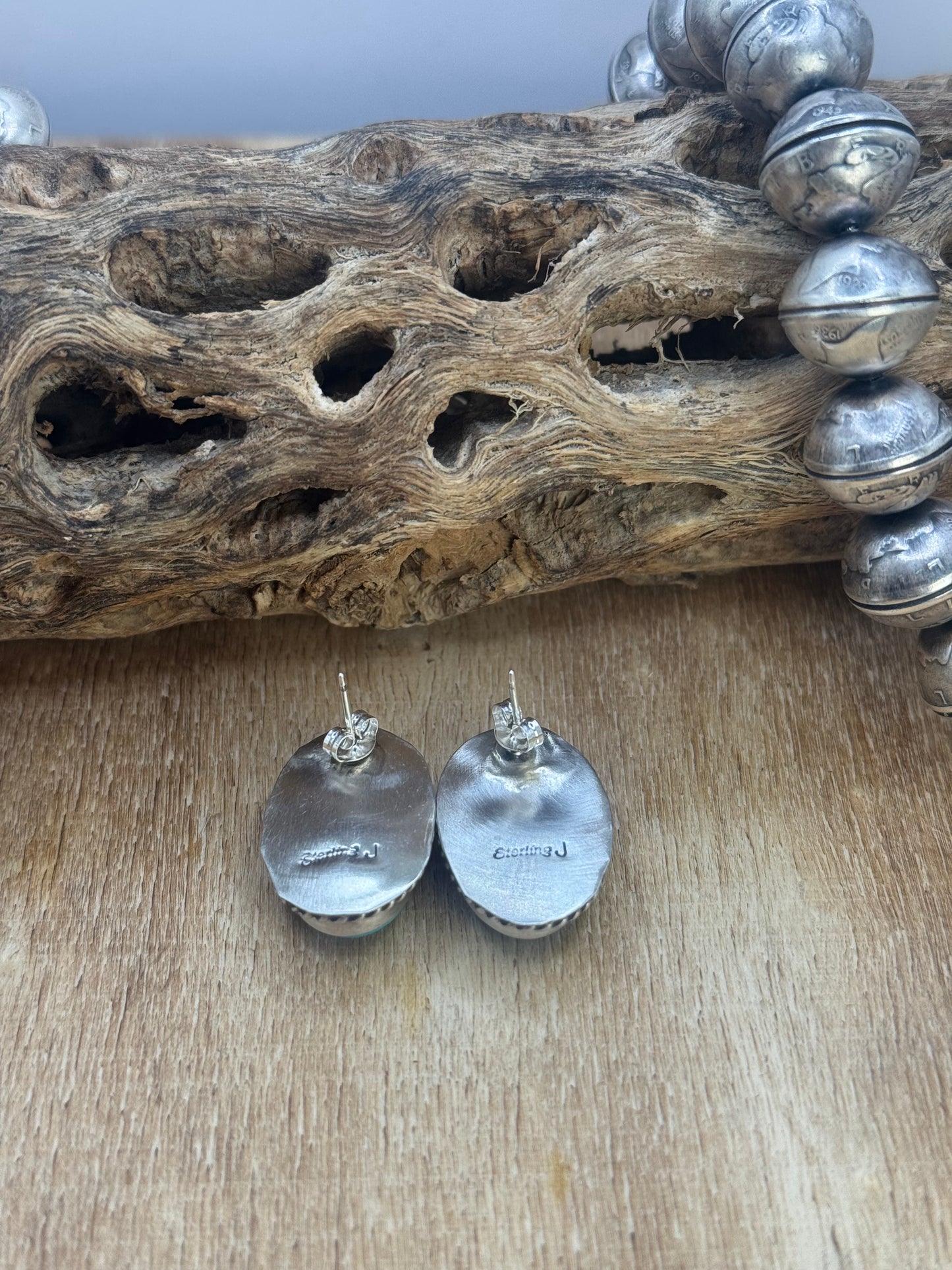 Kingman Turquoise Stud Earrings #C2 by Judith Dixon, Navajo