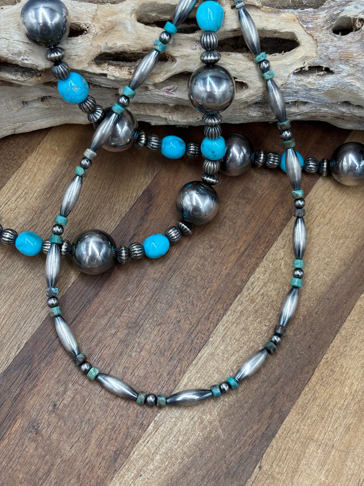 14" Torpedo #101-17 & Turquoise Sterling Silver Pearl Necklace
