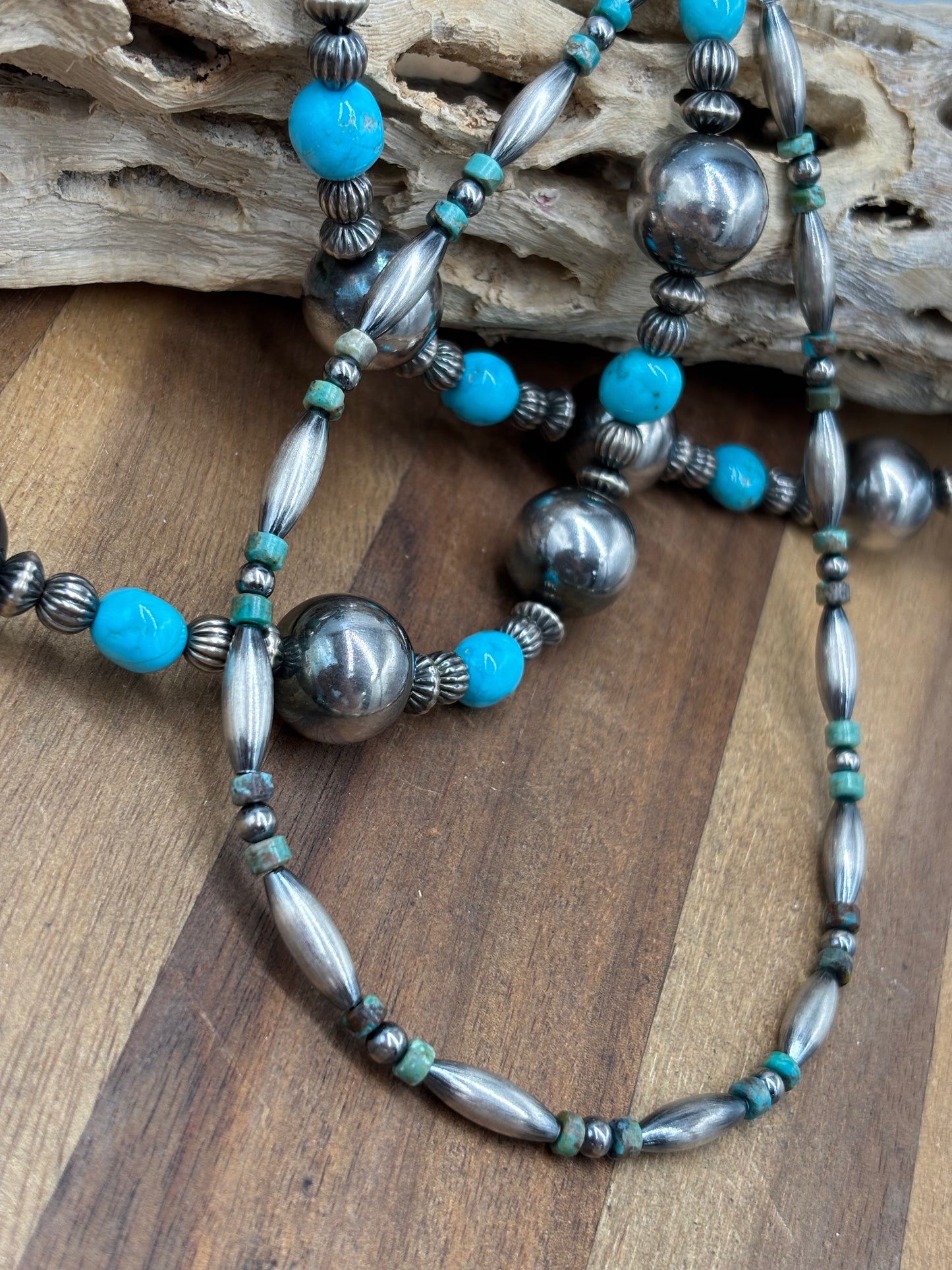 14" Torpedo #101-17 & Turquoise Sterling Silver Pearl Necklace