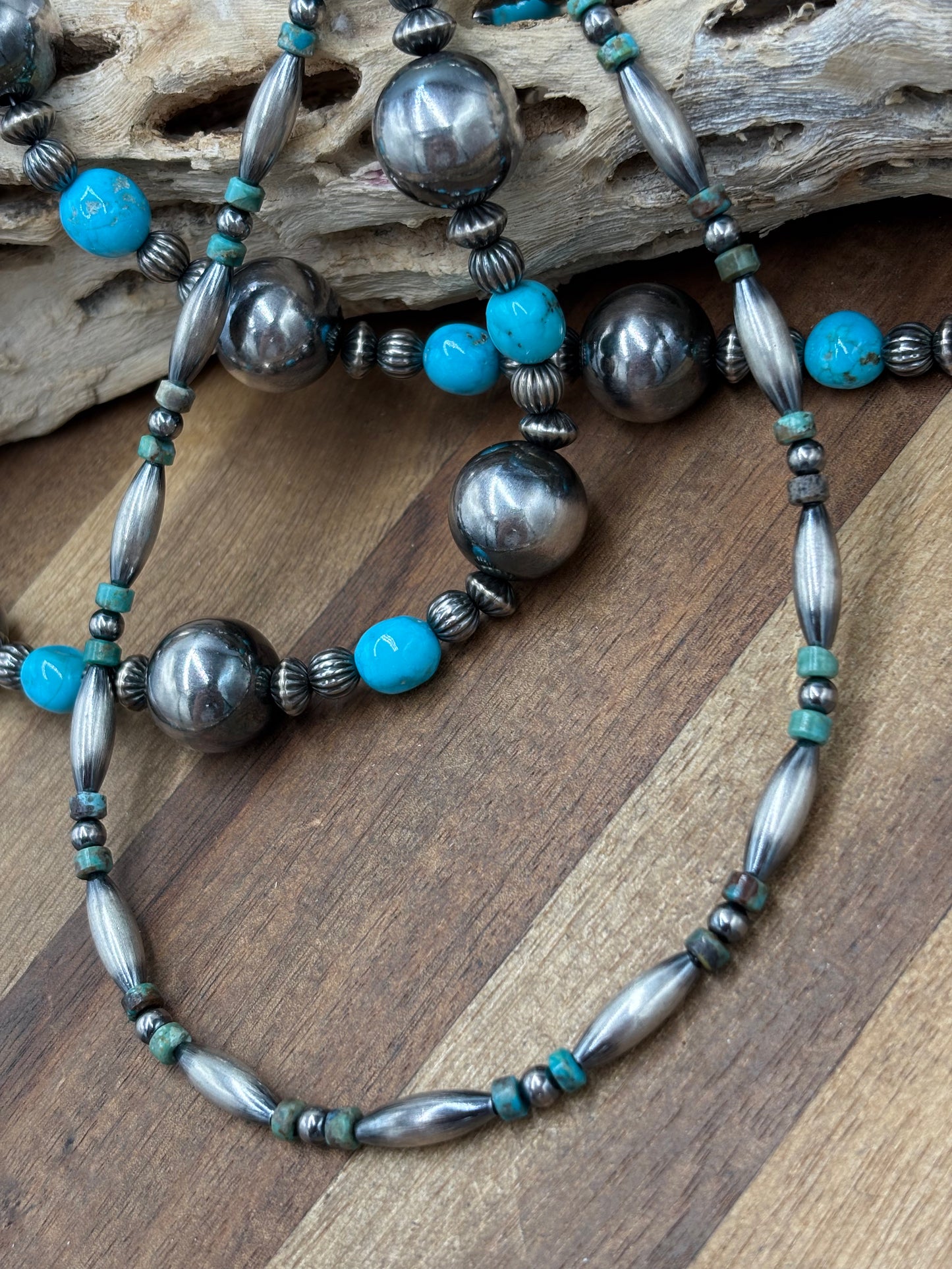 14" Torpedo #101-17 & Turquoise Sterling Silver Pearl Necklace