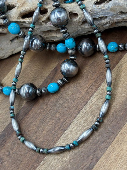 14" Torpedo #101-17 & Turquoise Sterling Silver Pearl Necklace