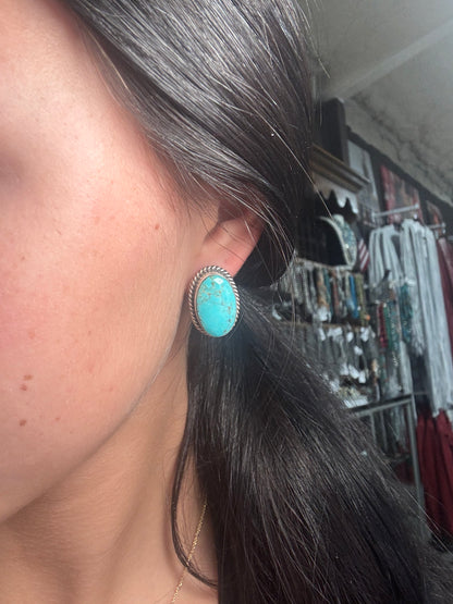 Kingman Turquoise Stud Earrings #C2 by Judith Dixon, Navajo