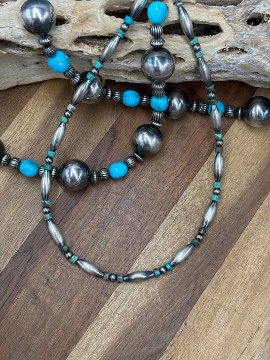 14" Torpedo #101-17 & Turquoise Sterling Silver Pearl Necklace
