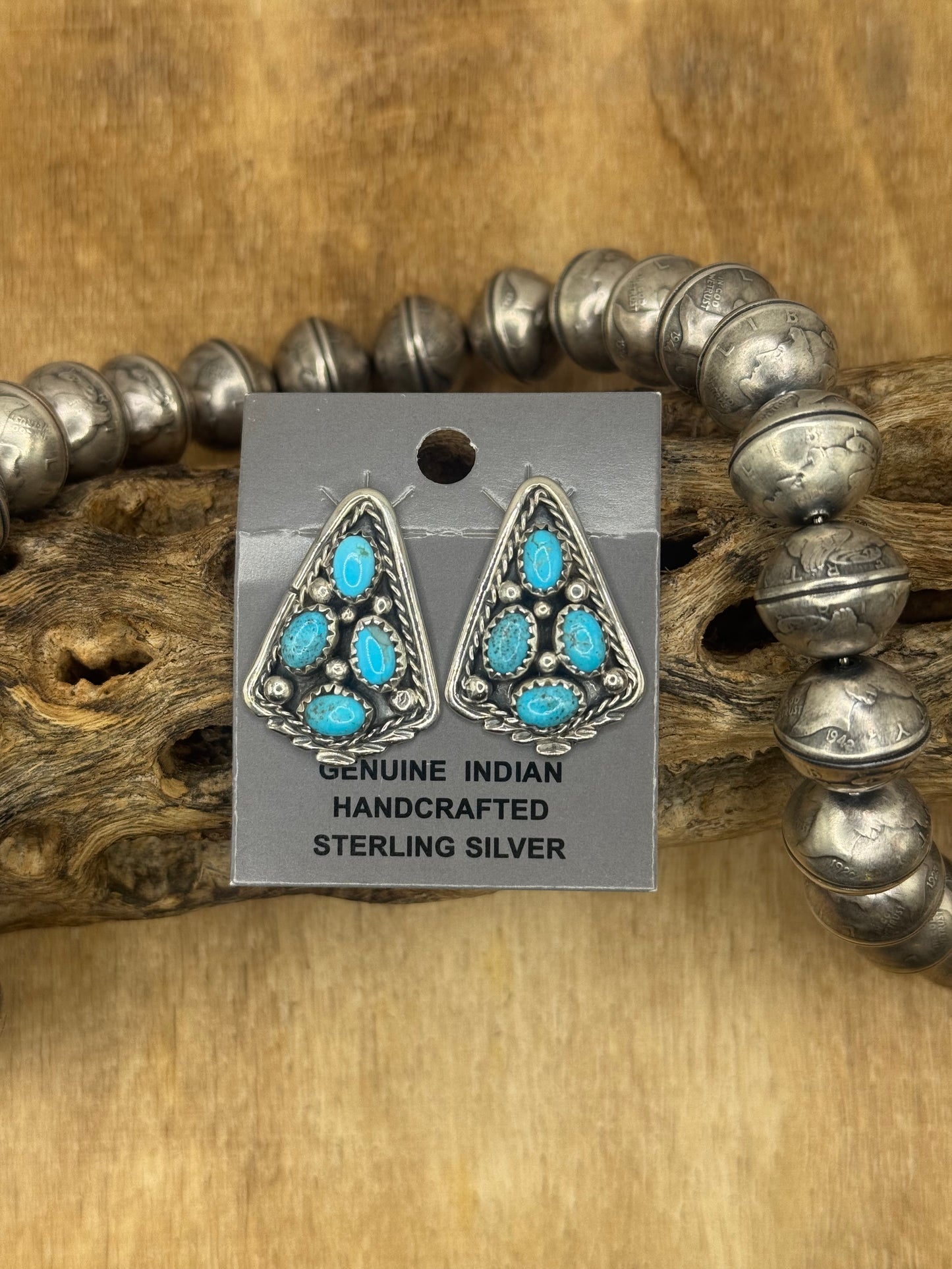 Kingman Turquoise Earrings A by Melvin Chee, Navajo