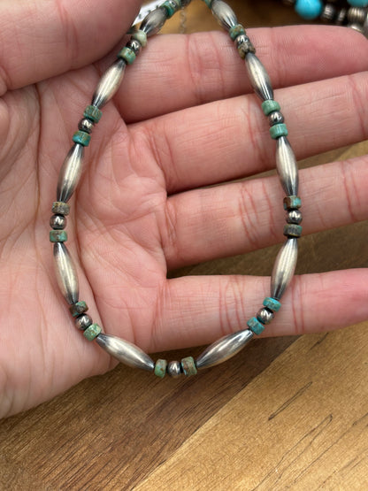 14" Torpedo #101-17 & Turquoise Sterling Silver Pearl Necklace