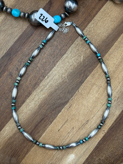 14" Torpedo #101-17 & Turquoise Sterling Silver Pearl Necklace