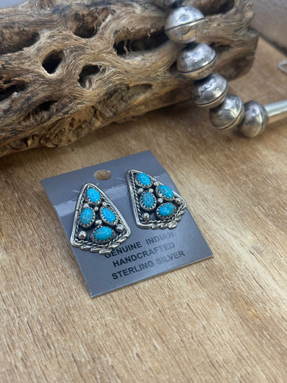 Kingman Turquoise Earrings A by Melvin Chee, Navajo