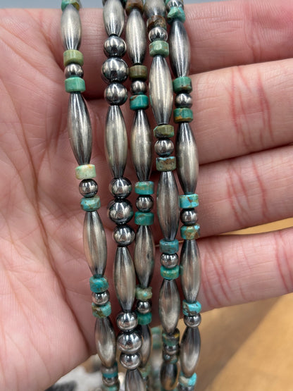 14" Torpedo #101-17 & Turquoise Sterling Silver Pearl Necklace