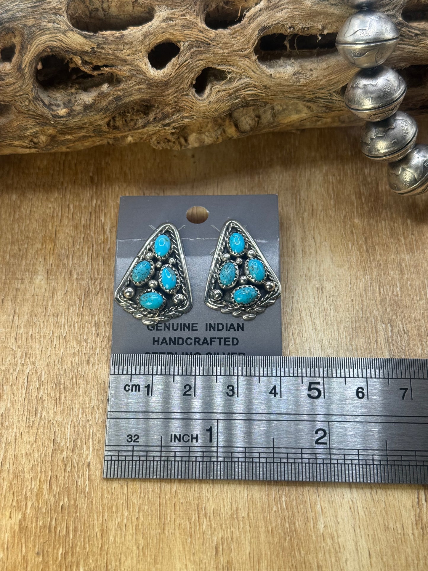 Kingman Turquoise Earrings A by Melvin Chee, Navajo
