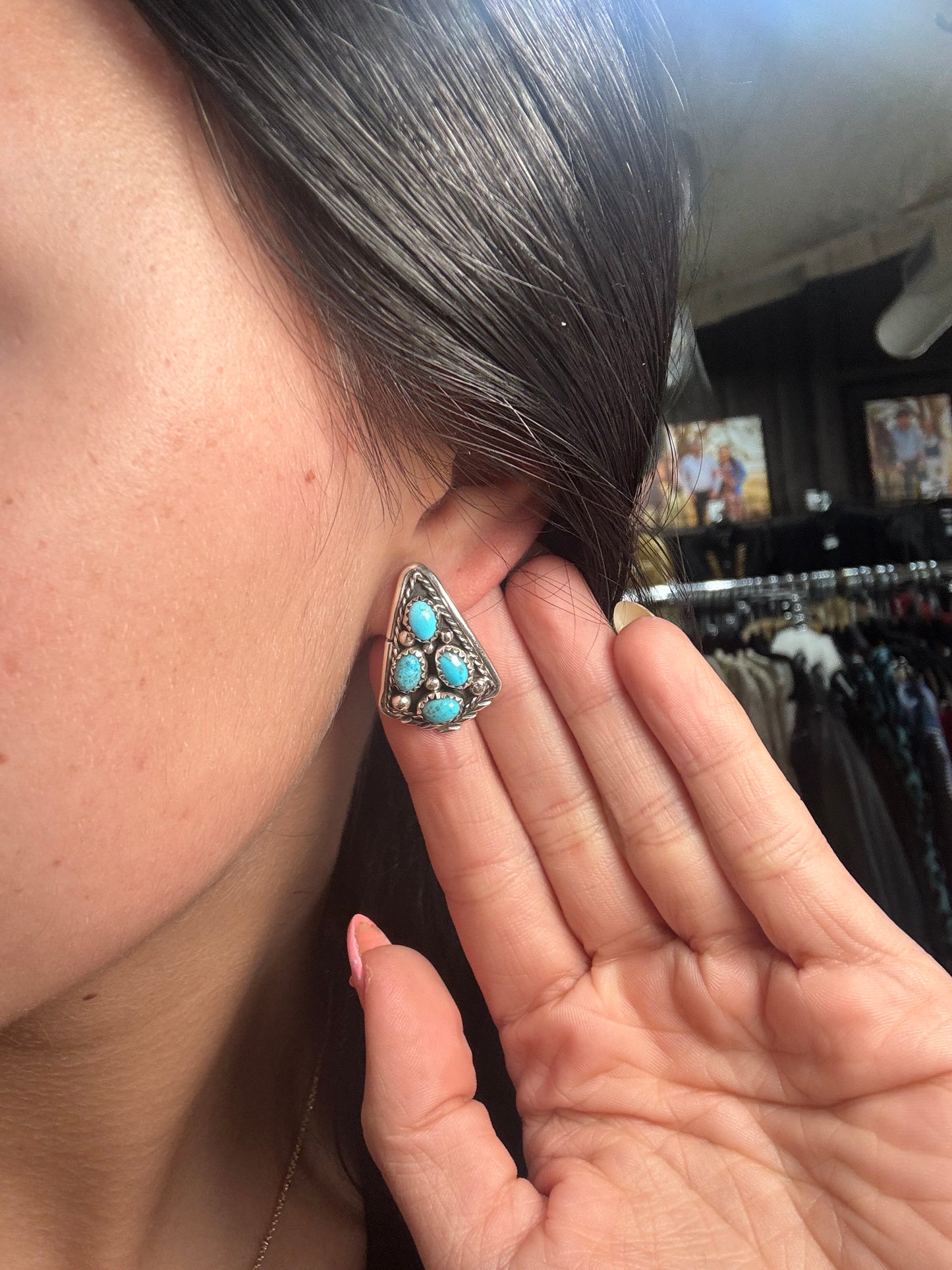 Kingman Turquoise Earrings A by Melvin Chee, Navajo