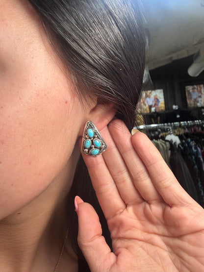 Kingman Turquoise Earrings A by Melvin Chee, Navajo