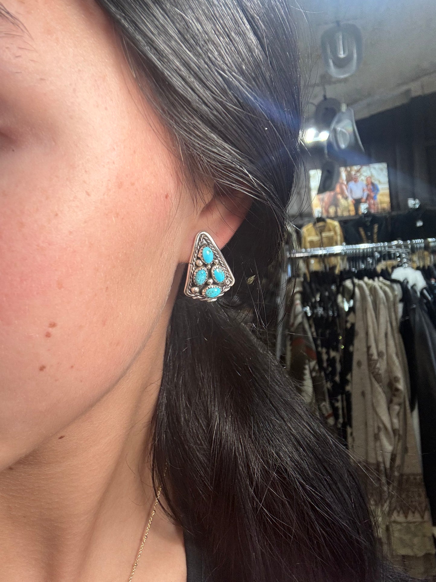 Kingman Turquoise Earrings A by Melvin Chee, Navajo