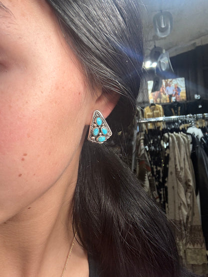 Kingman Turquoise Earrings A by Melvin Chee, Navajo