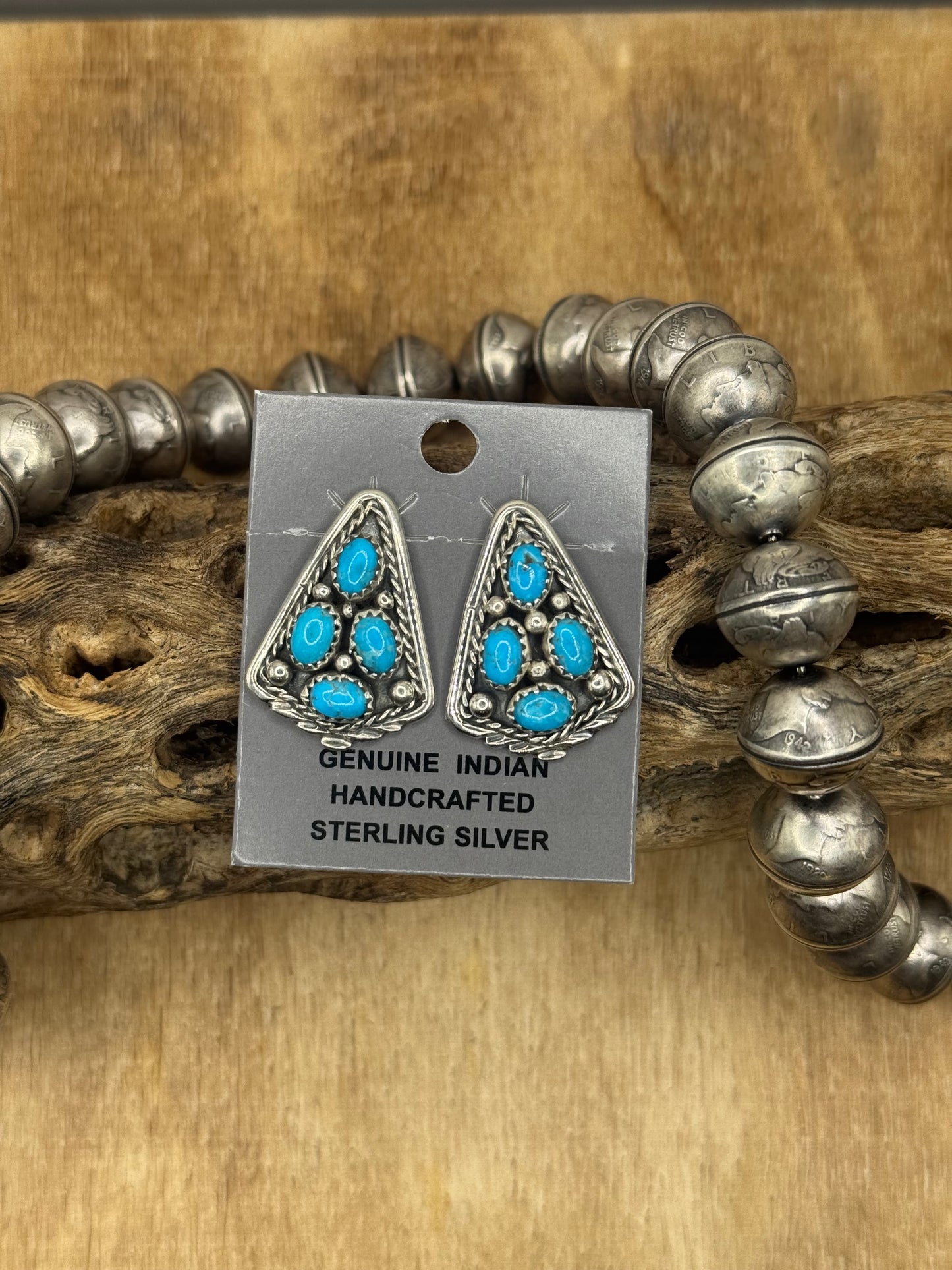 Kingman Turquoise Earrings B by Melvin Chee, Navajo