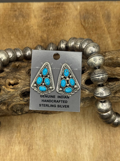 Kingman Turquoise Earrings B by Melvin Chee, Navajo