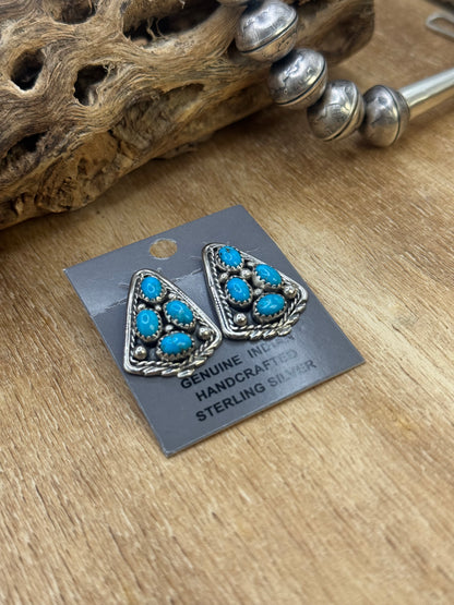 Kingman Turquoise Earrings B by Melvin Chee, Navajo