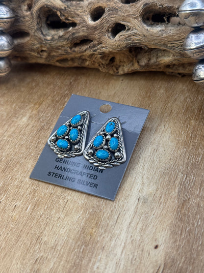 Kingman Turquoise Earrings B by Melvin Chee, Navajo