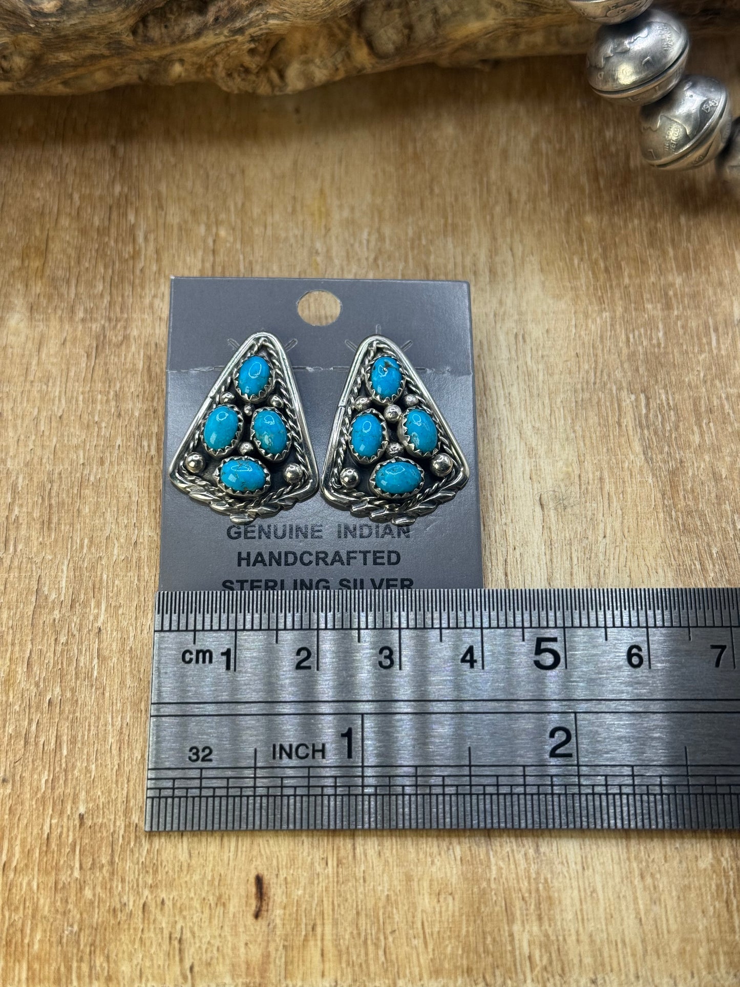 Kingman Turquoise Earrings B by Melvin Chee, Navajo