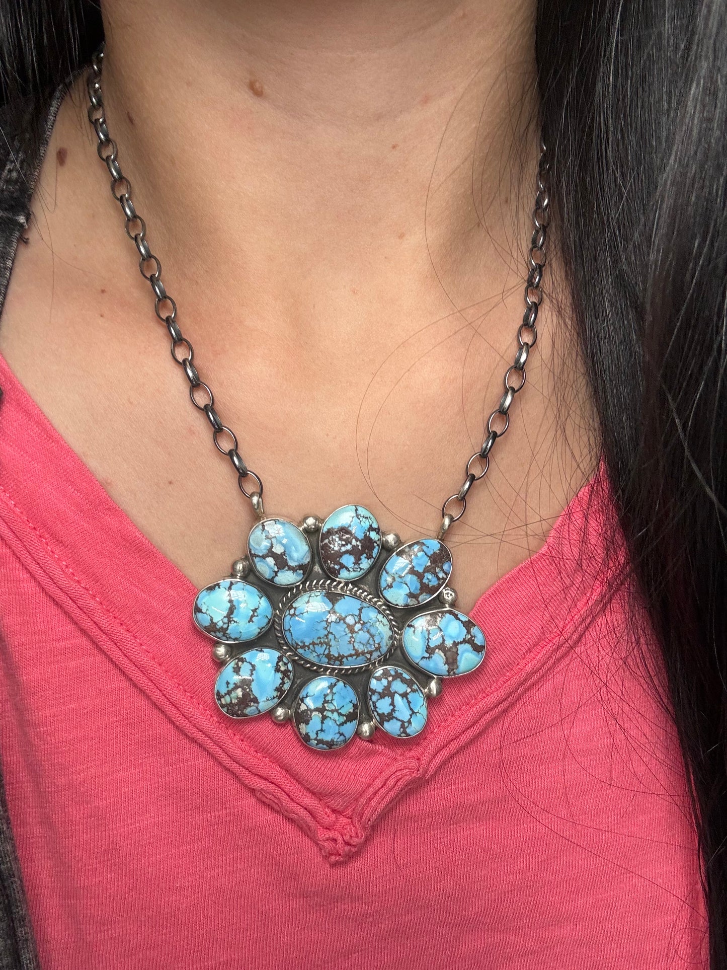 Golden Hills #101-16 Cluster Necklace by Geraldine James, Navajo