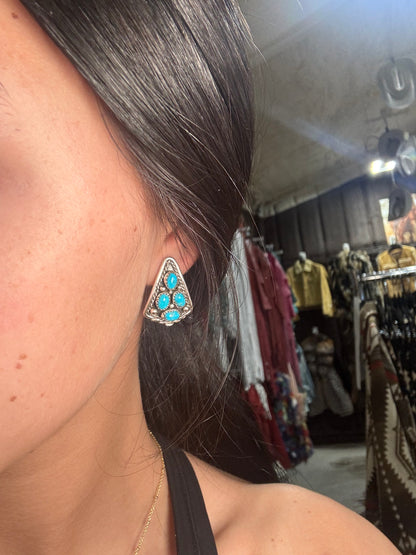Kingman Turquoise Earrings B by Melvin Chee, Navajo