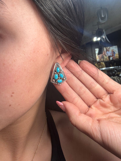 Kingman Turquoise Earrings B by Melvin Chee, Navajo