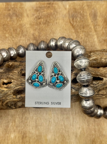 Kingman Turquoise Earrings C by Melvin Chee, Navajo