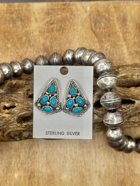 Kingman Turquoise Earrings C by Melvin Chee, Navajo