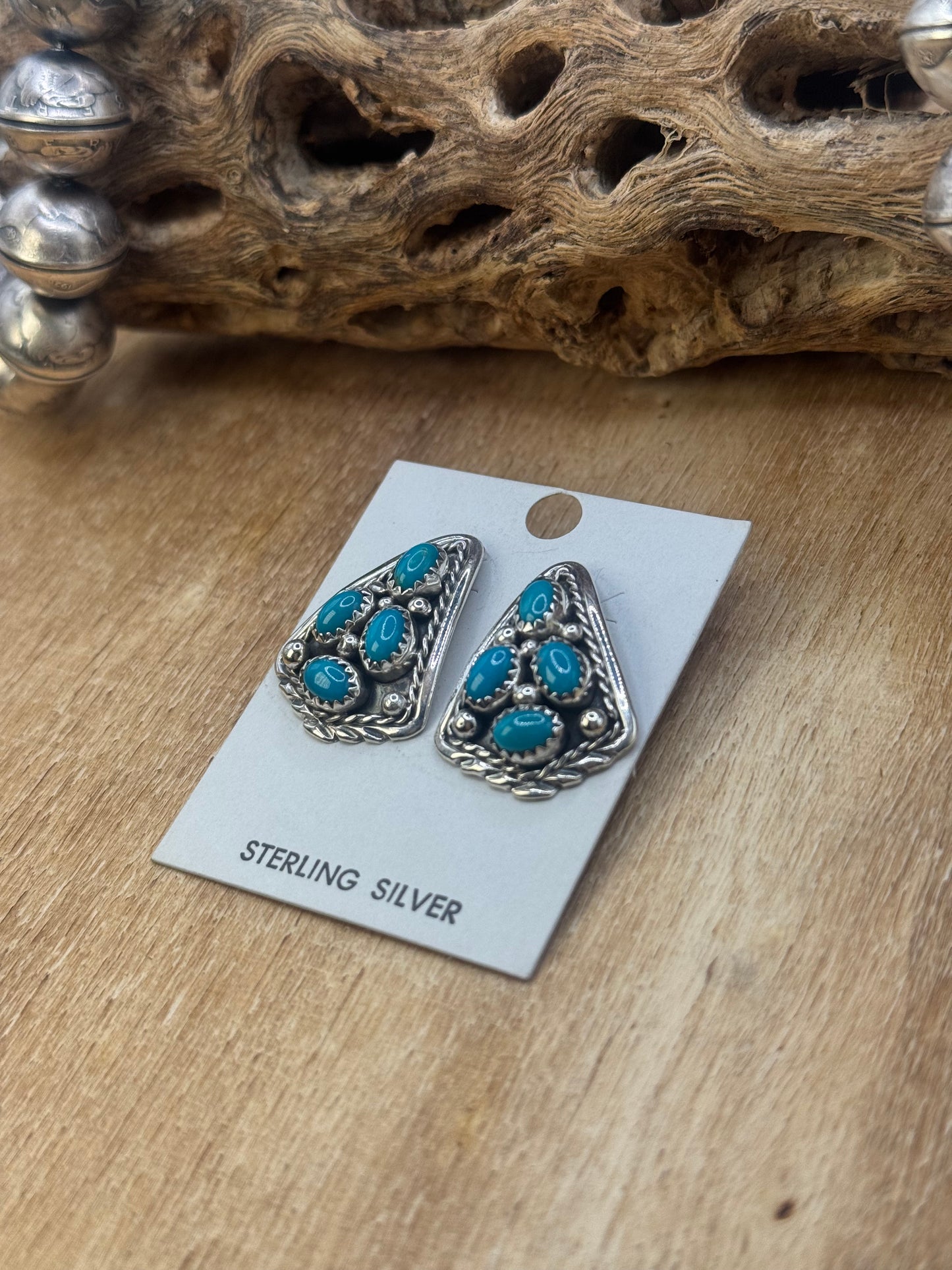 Kingman Turquoise Earrings C by Melvin Chee, Navajo
