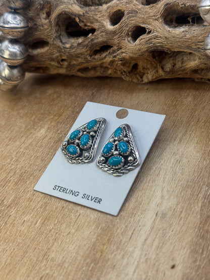 Kingman Turquoise Earrings C by Melvin Chee, Navajo