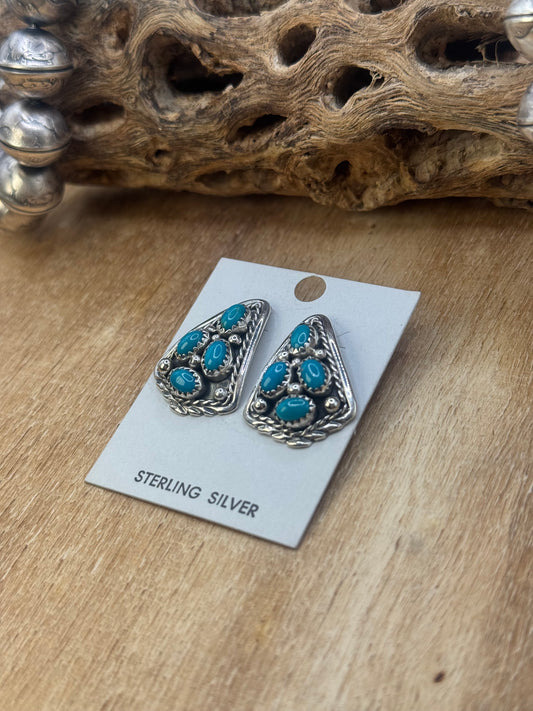 Kingman Turquoise Earrings C by Melvin Chee, Navajo
