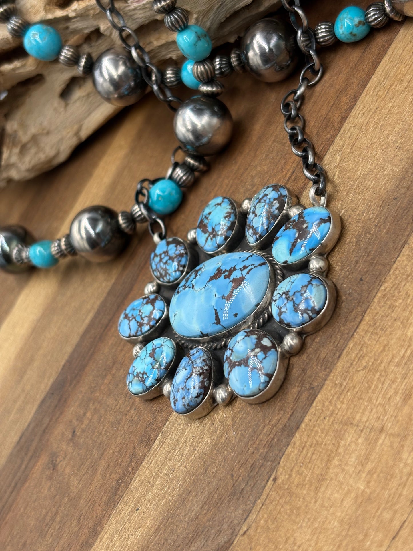 Golden Hills #101-15 Cluster Necklace by Geraldine James, Navajo