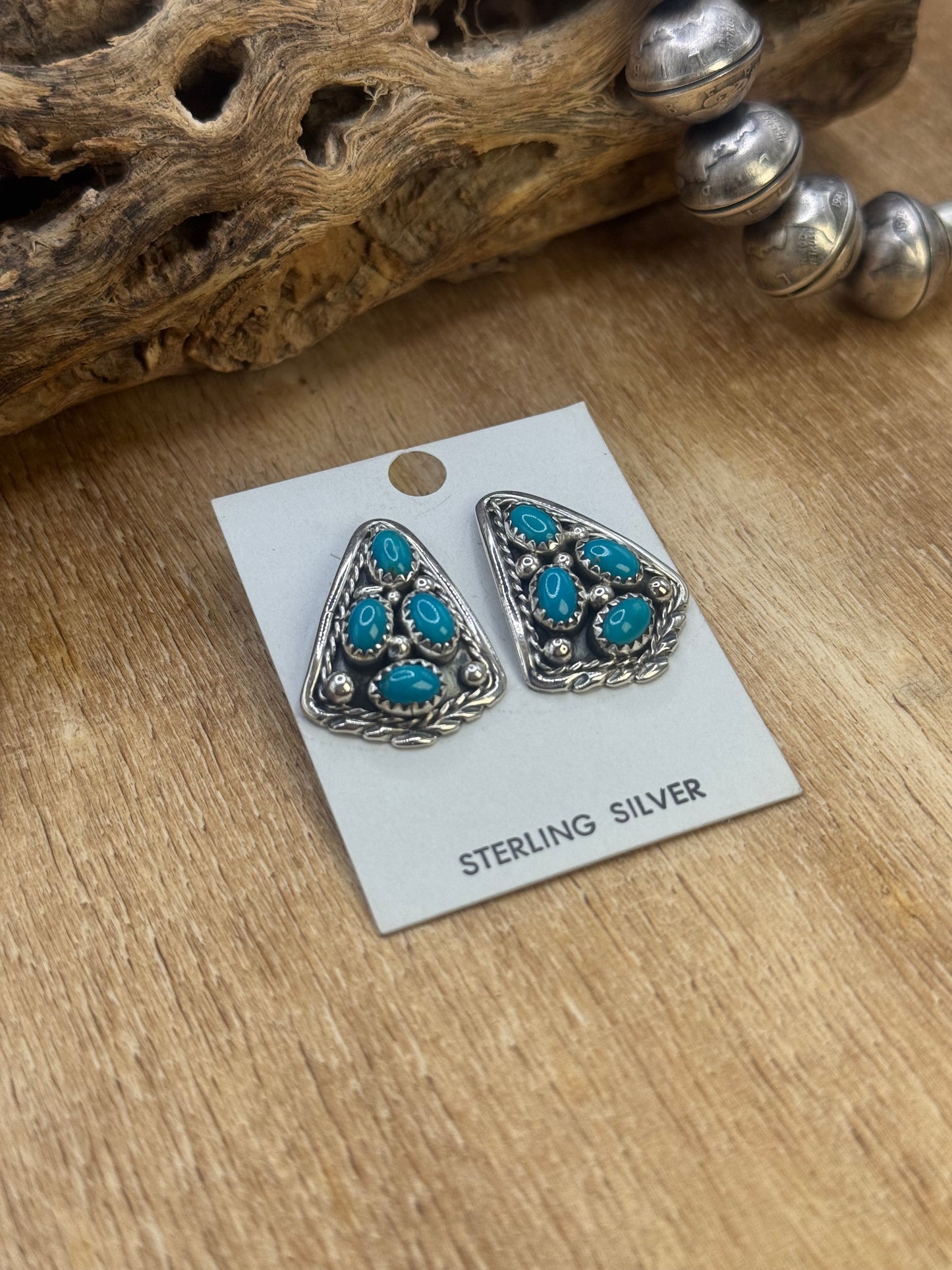 Kingman Turquoise Earrings C by Melvin Chee, Navajo