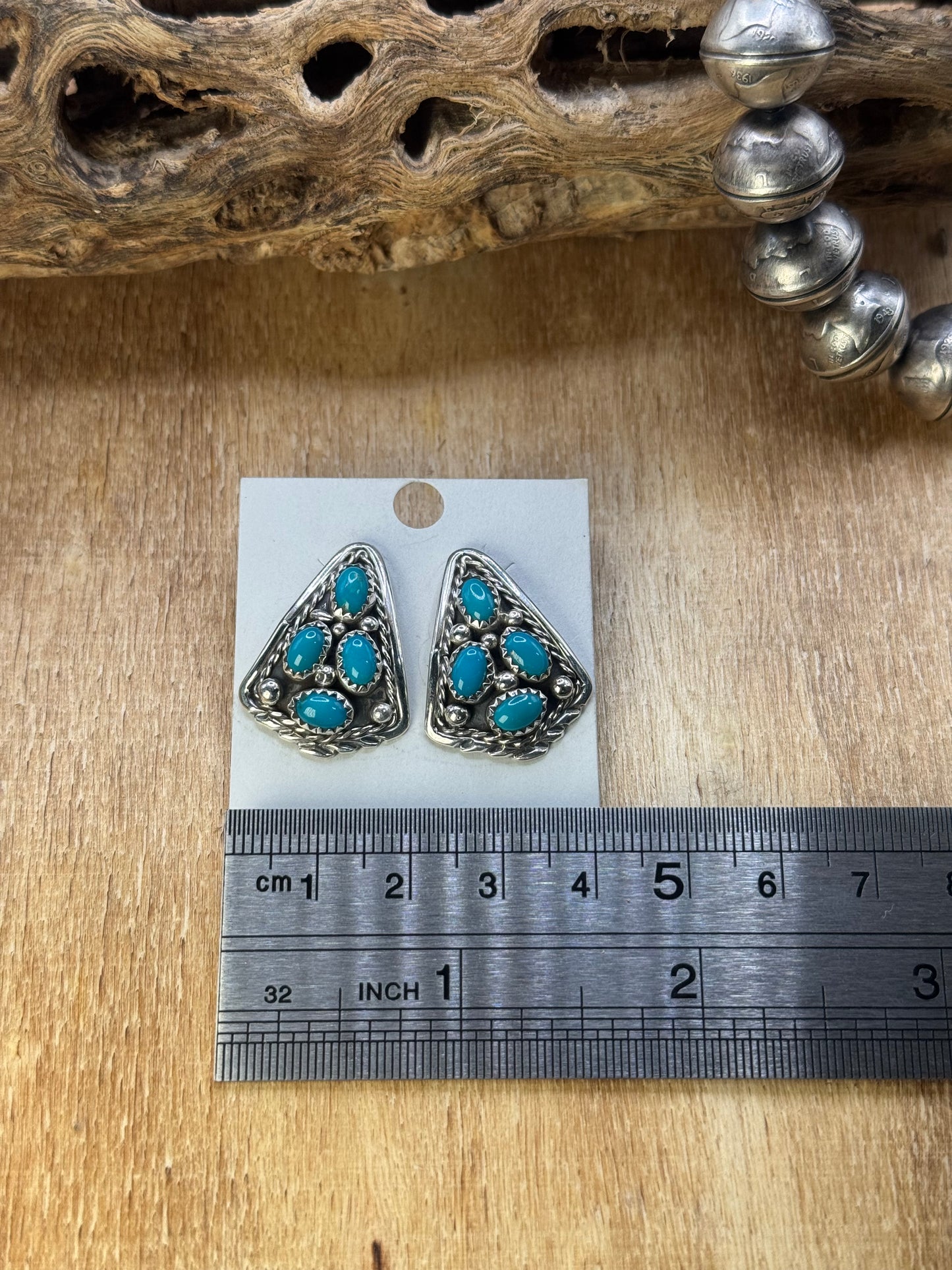 Kingman Turquoise Earrings C by Melvin Chee, Navajo