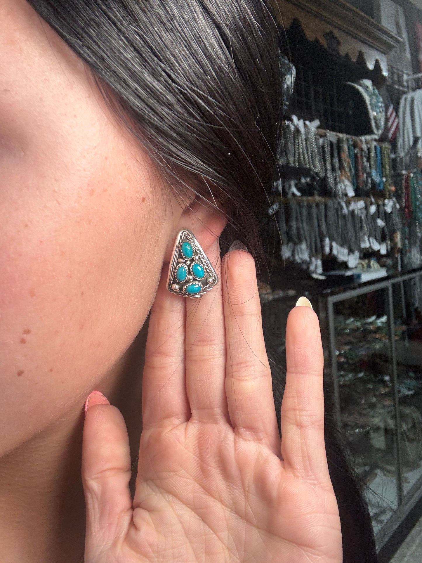 Kingman Turquoise Earrings C by Melvin Chee, Navajo