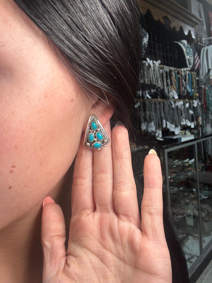Kingman Turquoise Earrings C by Melvin Chee, Navajo